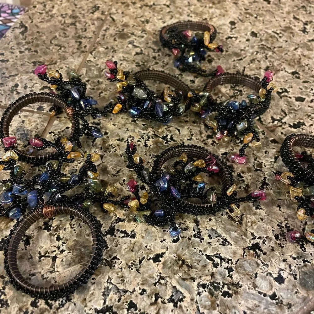 7 Beaded Jeweled Rock Napkin Rings